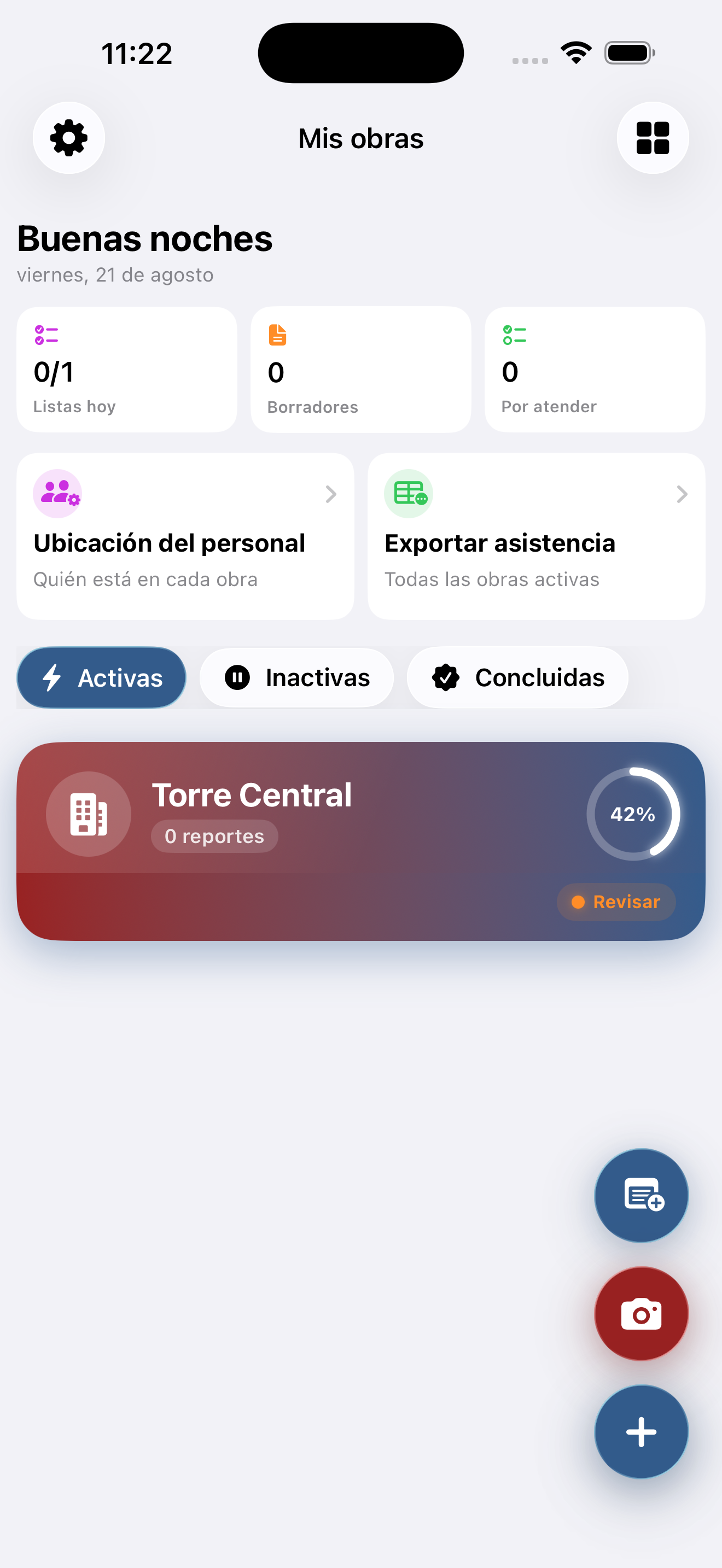 Panel de obras en ObraReport